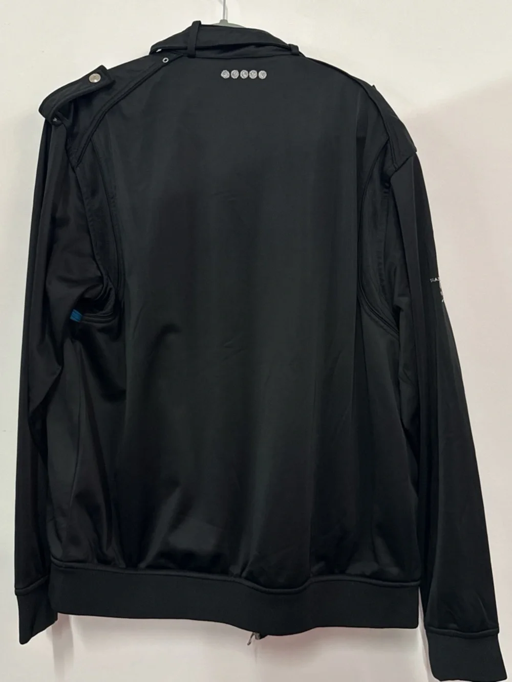 Coogi Men's Black Track Jacket with White, Orange & Blue Stripes
